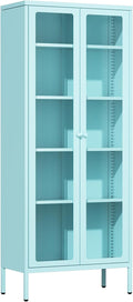 Blue Metal Glass Display Cabinet 67"