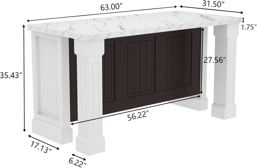 Roman Column Marble Kitchen Island With Charging Station