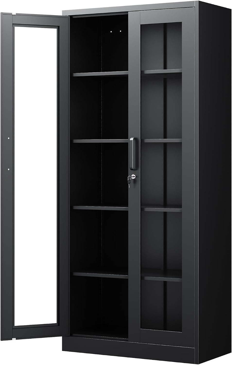 Black Lockable Metal Glass Display Cabinet