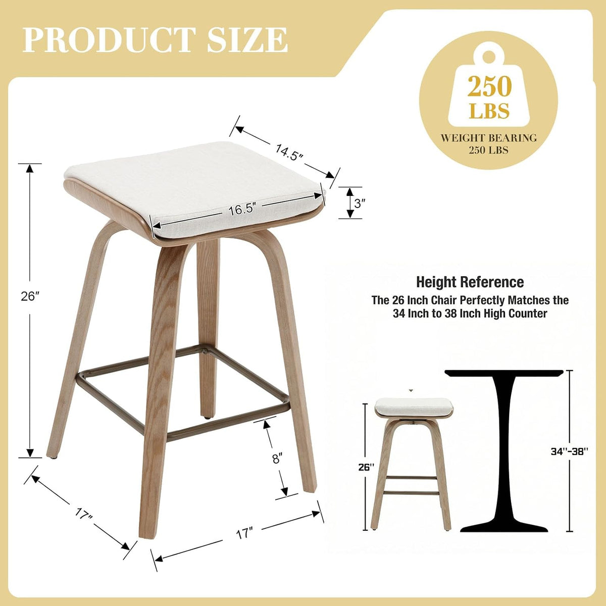 Beige Bentwood Swivel Counter Stools Set of 4