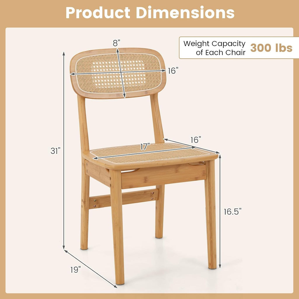 Natural Cane Rattan Dining Chairs Set of 4