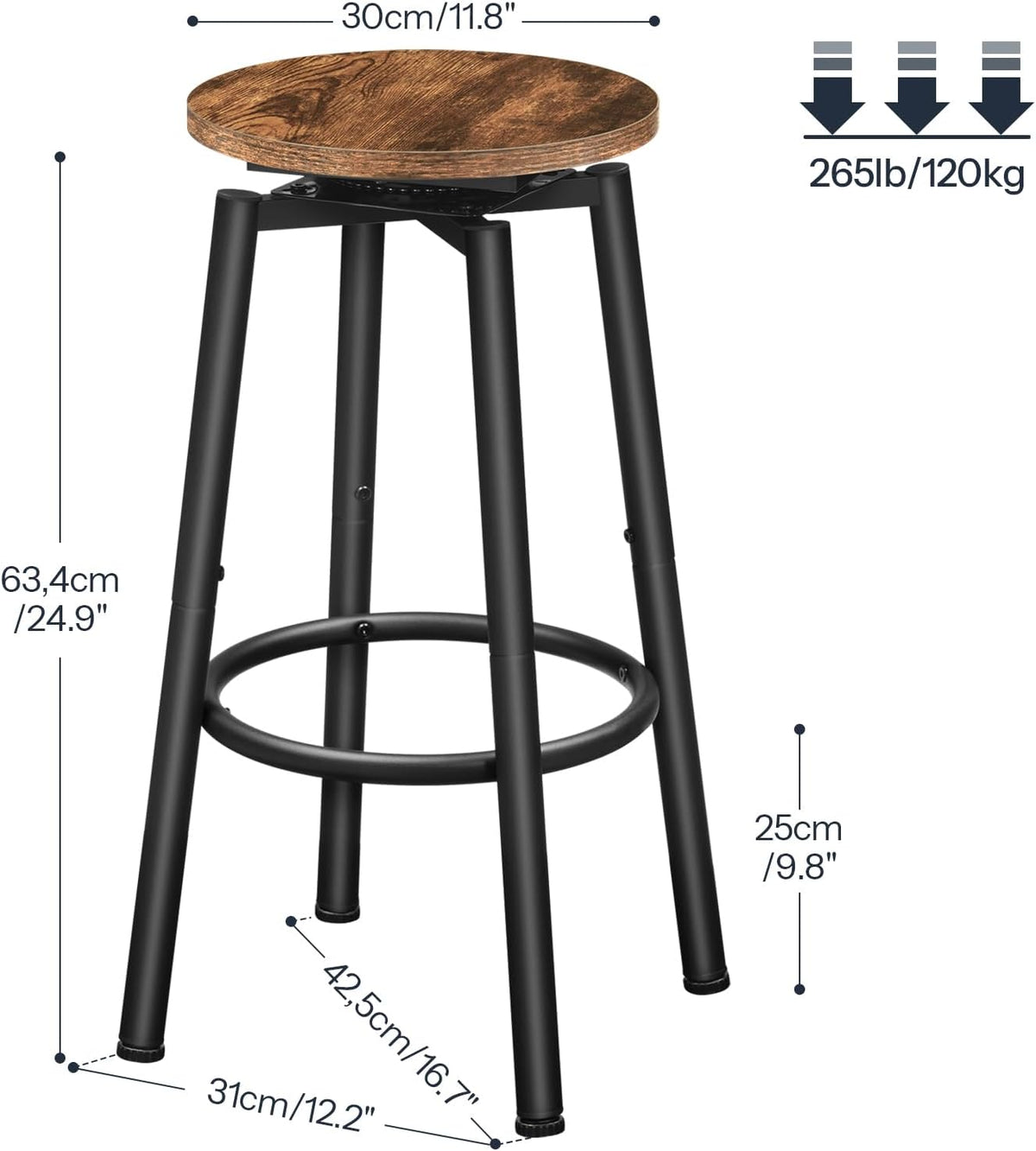 Rustic Brown Swivel Bar Stools Set of 2