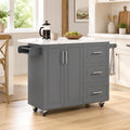 Gray Rolling Marble Kitchen Island with Drop Leaf