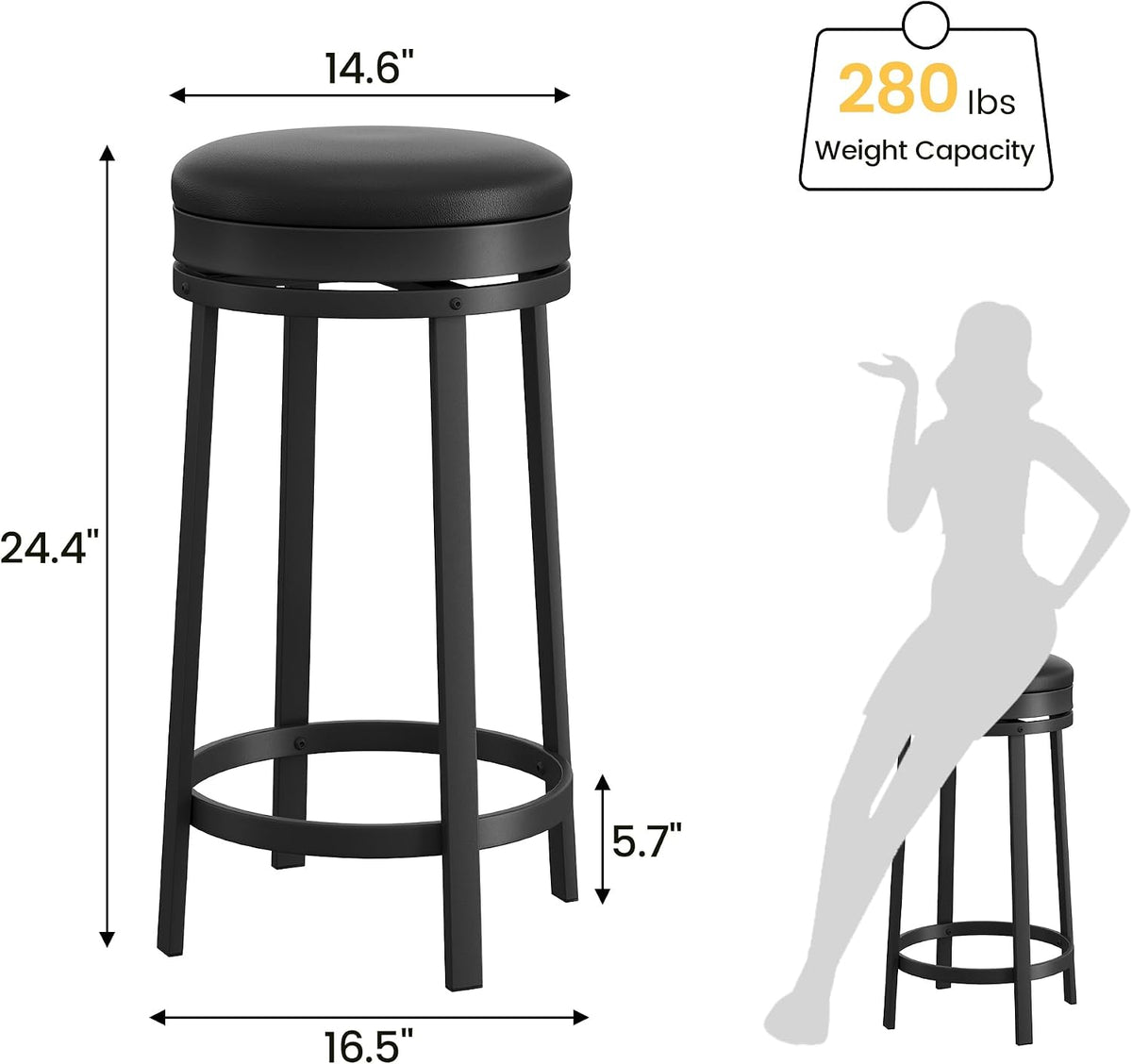 Black PU Leather Swivel Counter Stools Set of 2