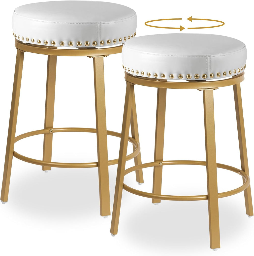 White Gold Faux Leather Swivel Counter Stools Set of 2