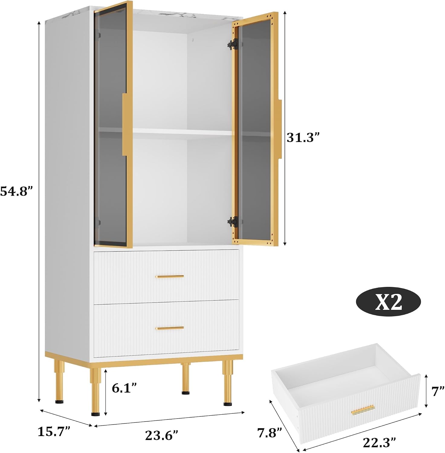 White Glass Door Storage Display Cabinet