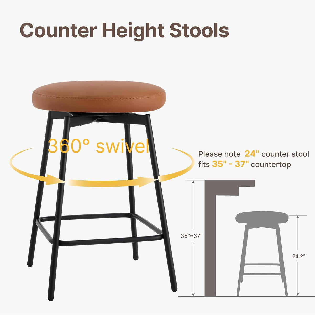 Brown Faux Leather Swivel Counter Stools Set of 4