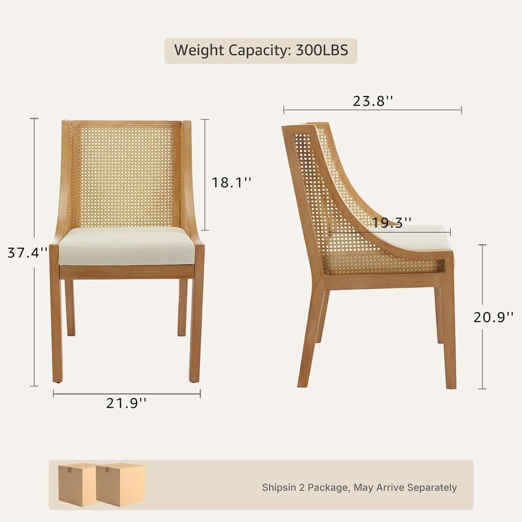Cream Cane Mid-Century Dining Chairs Set of 4