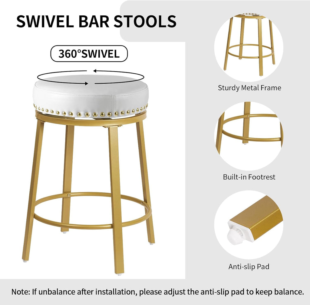 White Gold Faux Leather Swivel Counter Stools Set of 2