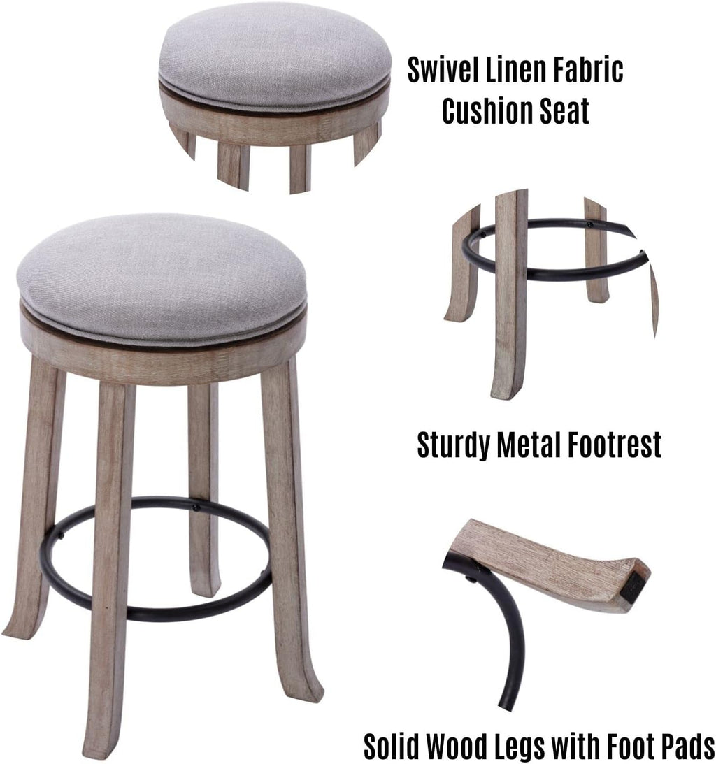 Grey Linen Swivel Counter Stools Set of 2