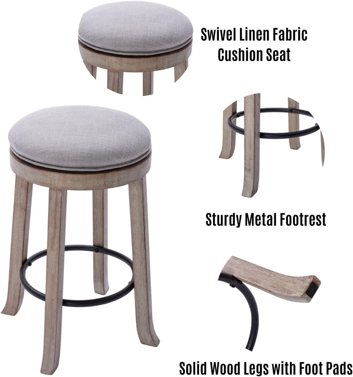 Grey Linen Swivel Counter Stools Set of 2