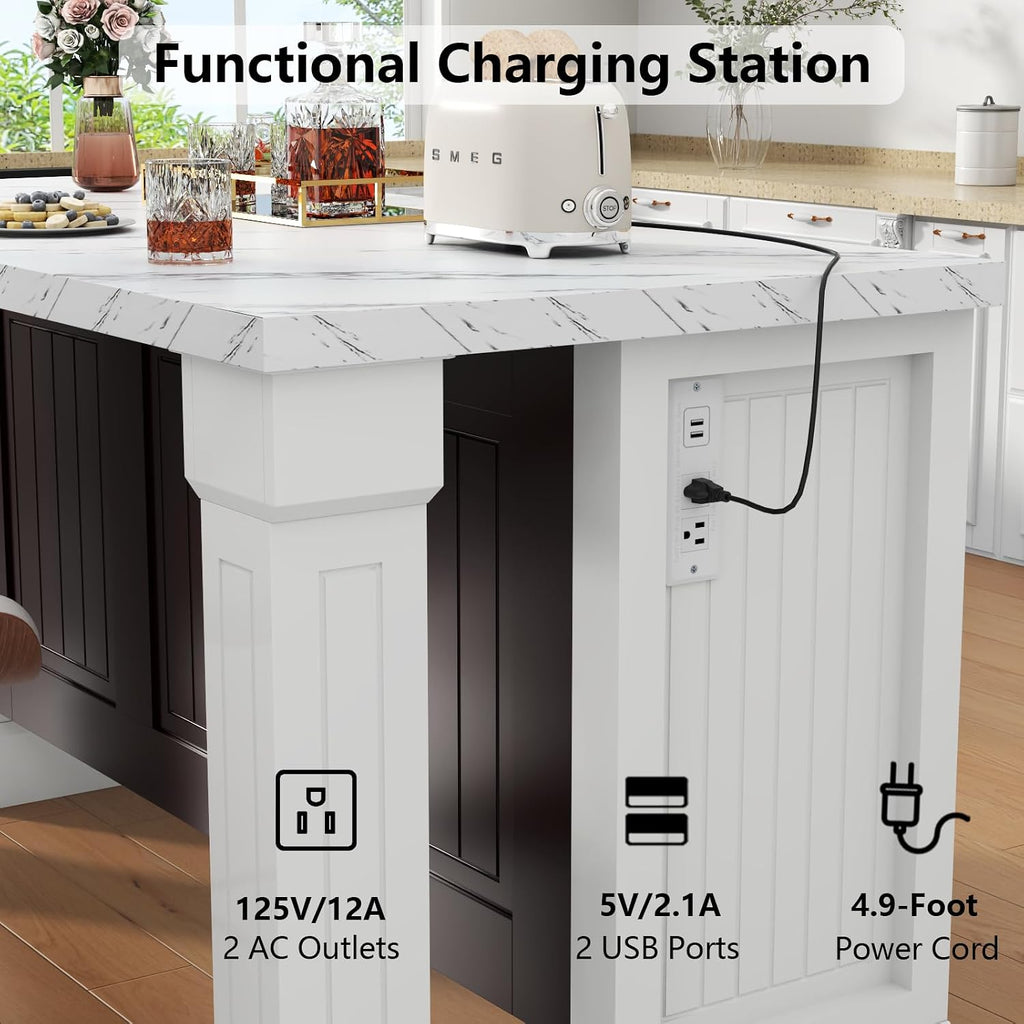 Roman Column Marble Kitchen Island With Charging Station