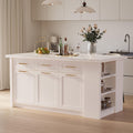 White Marble Effect Storage Kitchen Island 72 Inch