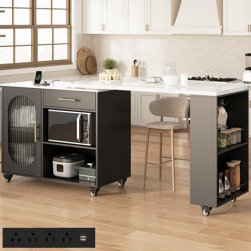 Marble Rolling Kitchen Island with Swivel Table
