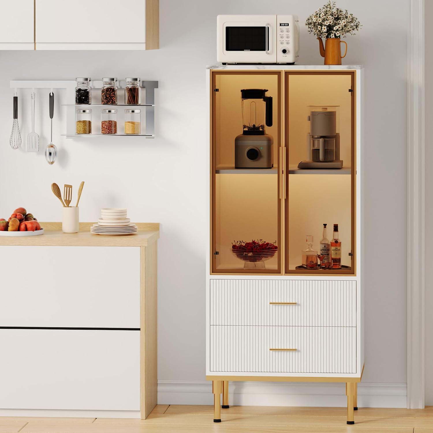 White Glass Door Storage Display Cabinet