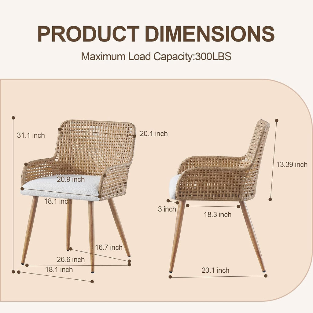 Brown Boucle Rattan Dining Armchairs Set of 2
