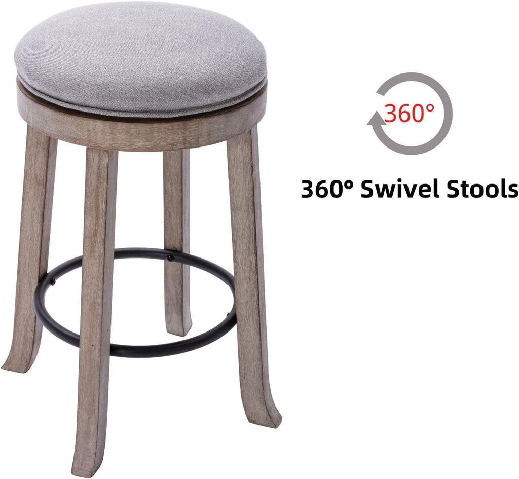 Grey Linen Swivel Counter Stools Set of 2