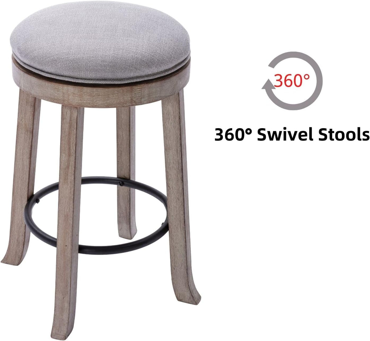 Grey Linen Swivel Counter Stools Set of 2