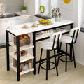 White Faux Marble Bar Table Set with 2 Stools Black Frame