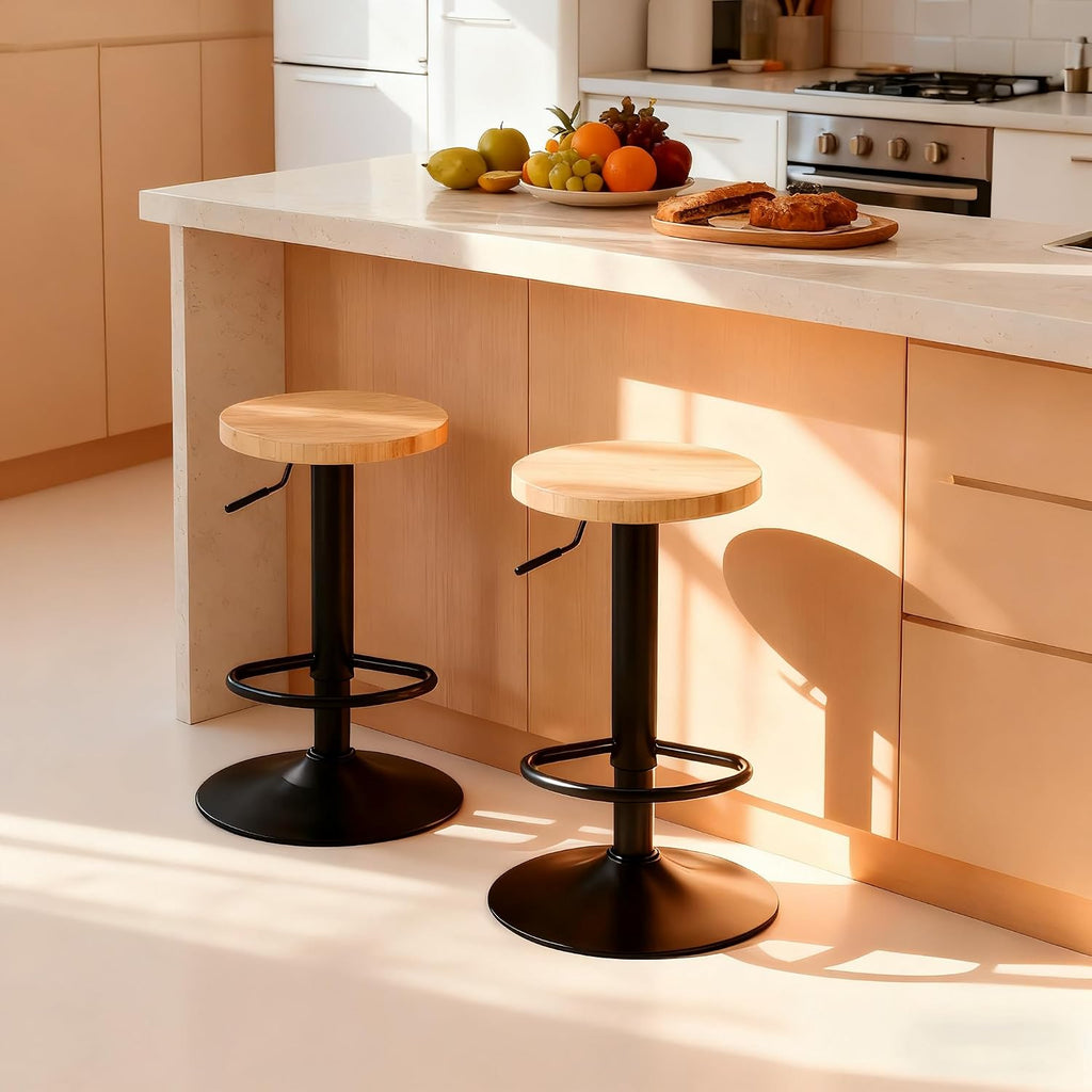 Adjustable Swivel Bamboo Bar Stools Set of 2