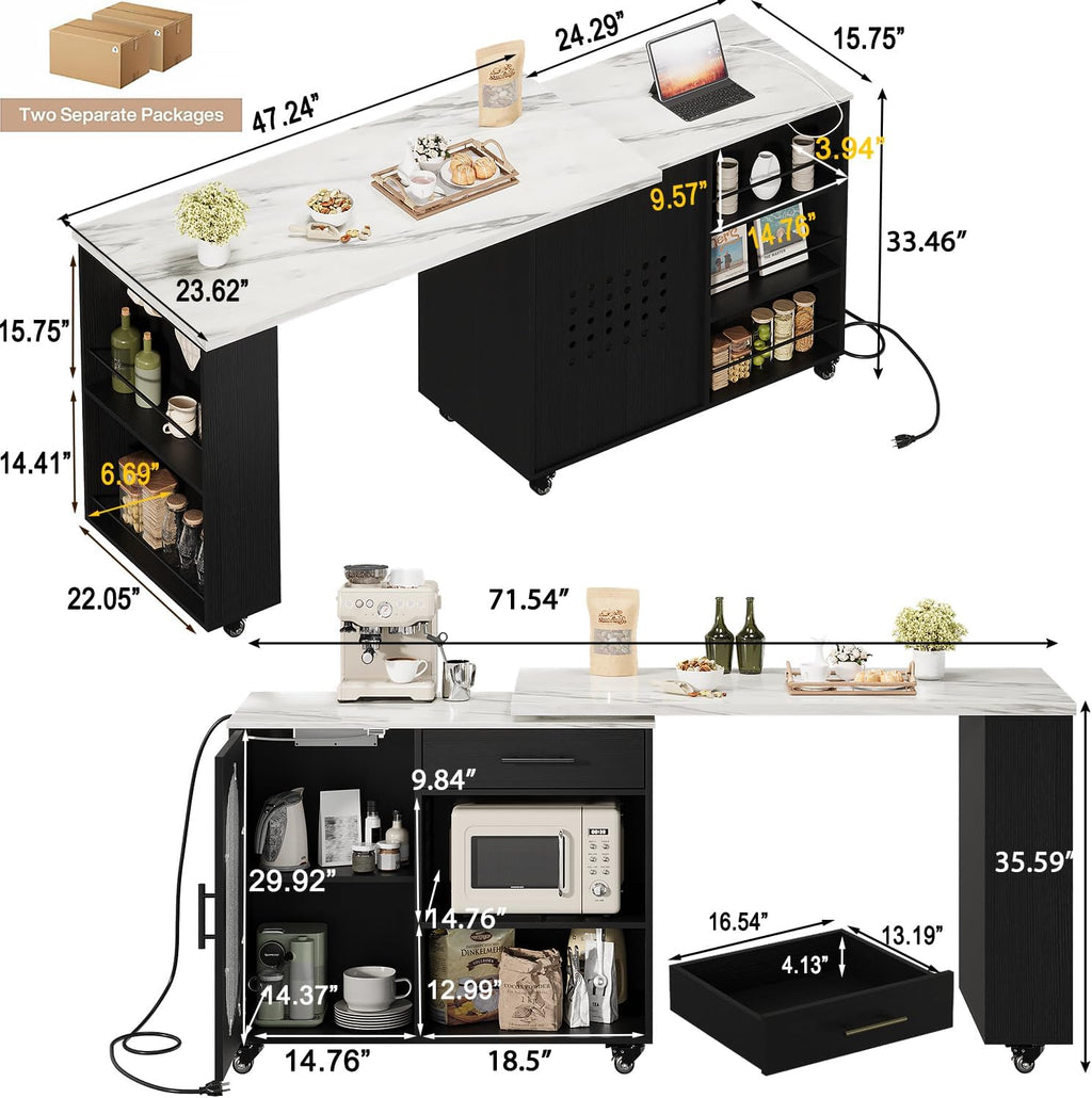 Marble Rolling Kitchen Island with Swivel Table