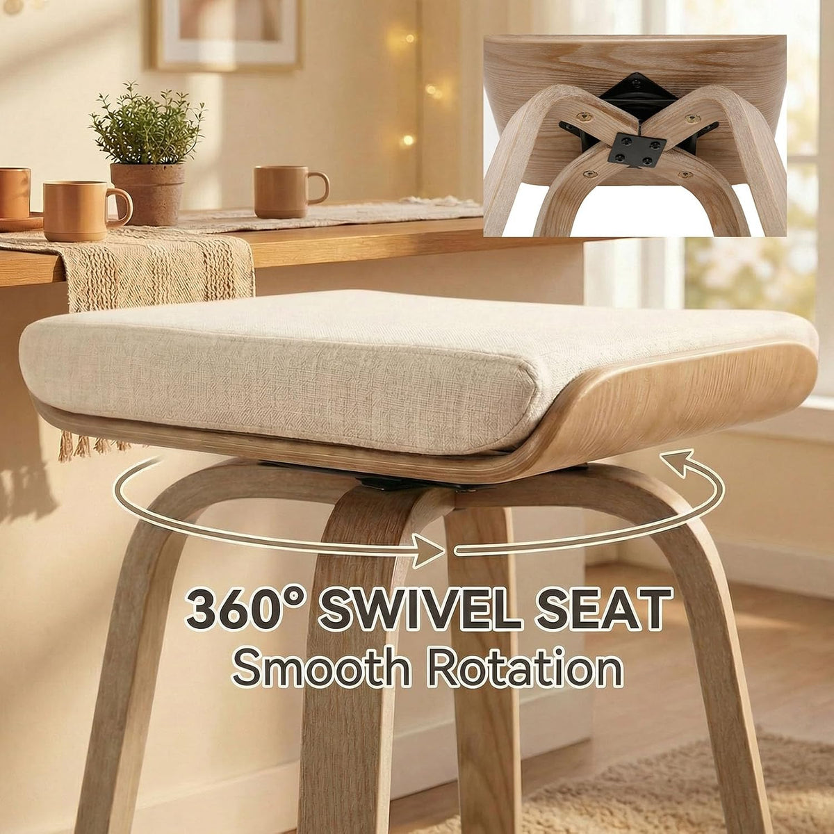 Beige Bentwood Swivel Counter Stools Set of 4