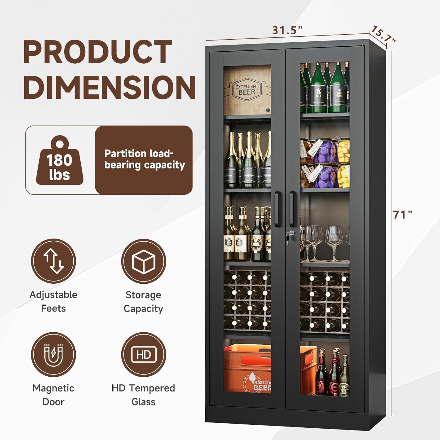 Black Lockable Metal Glass Display Cabinet