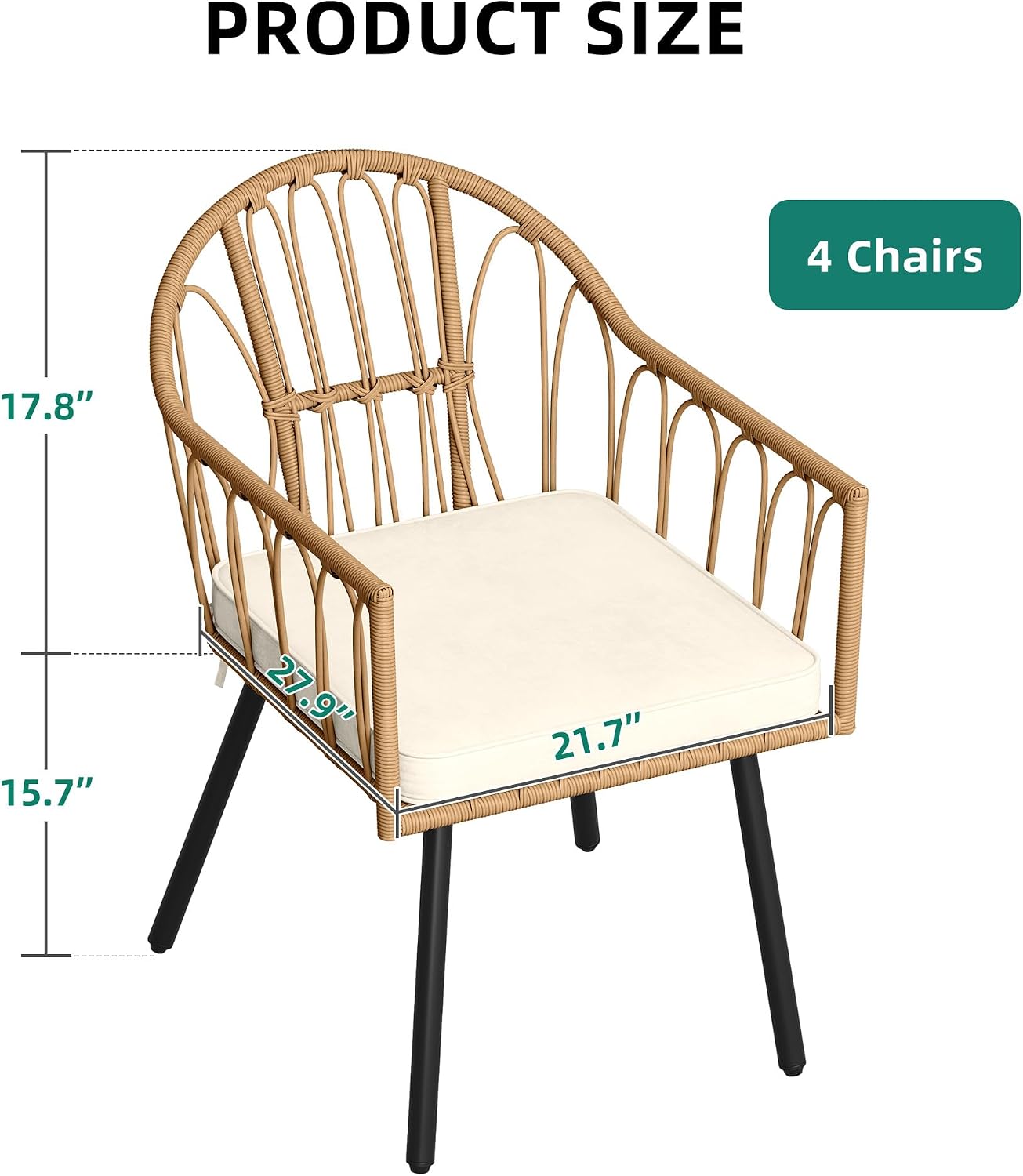 Beige All Weather Rattan Bistro Chairs Set of 4