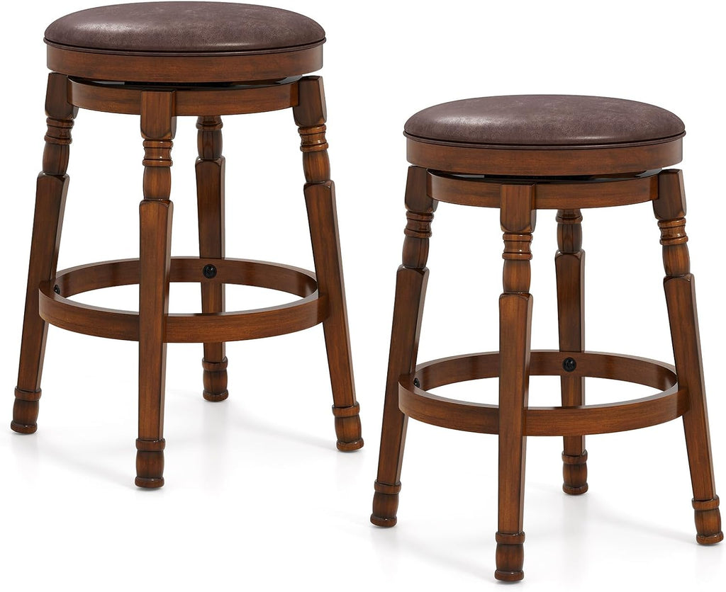 Farmhouse Wooden Swivel Counter Stools Set of 2