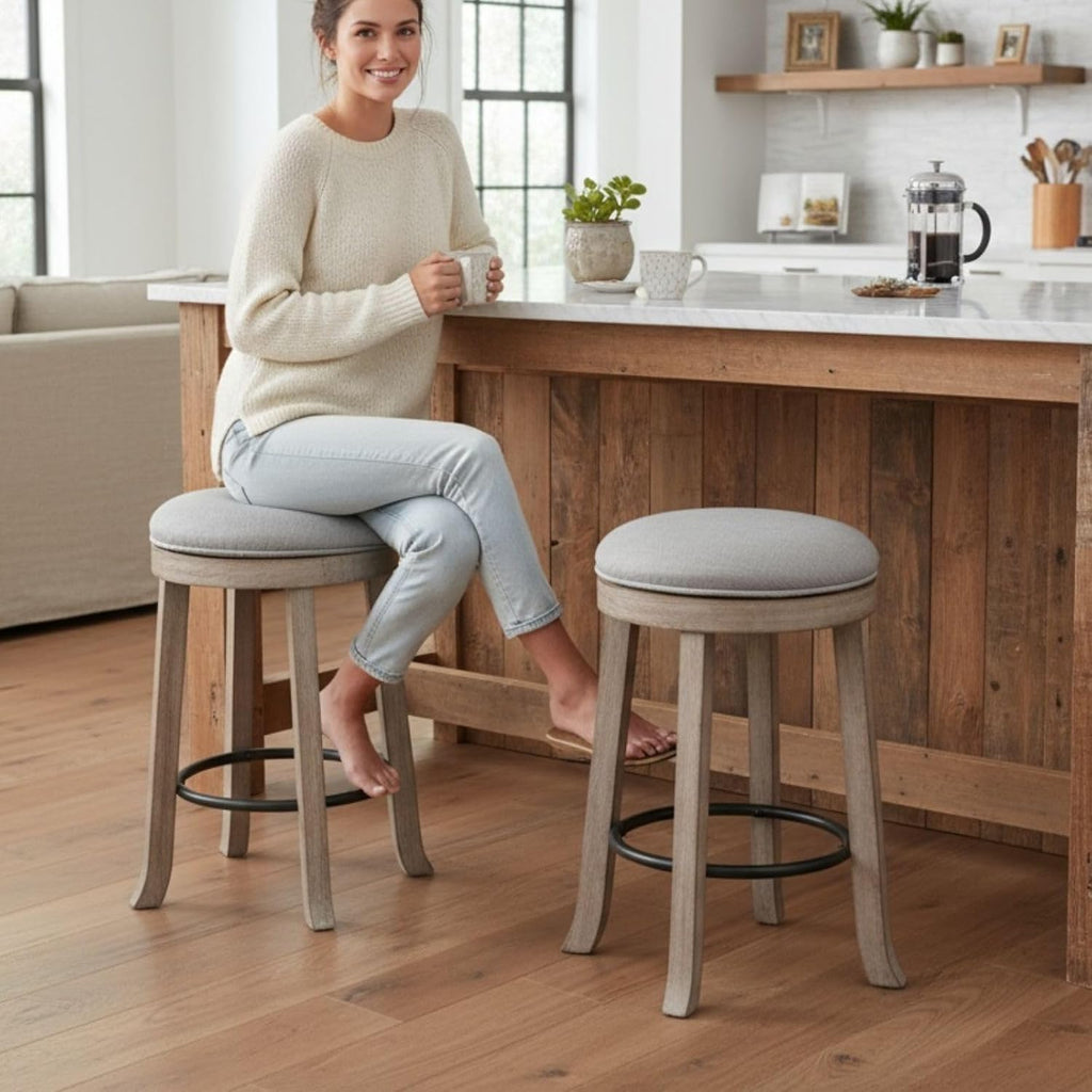 Grey Linen Swivel Counter Stools Set of 2