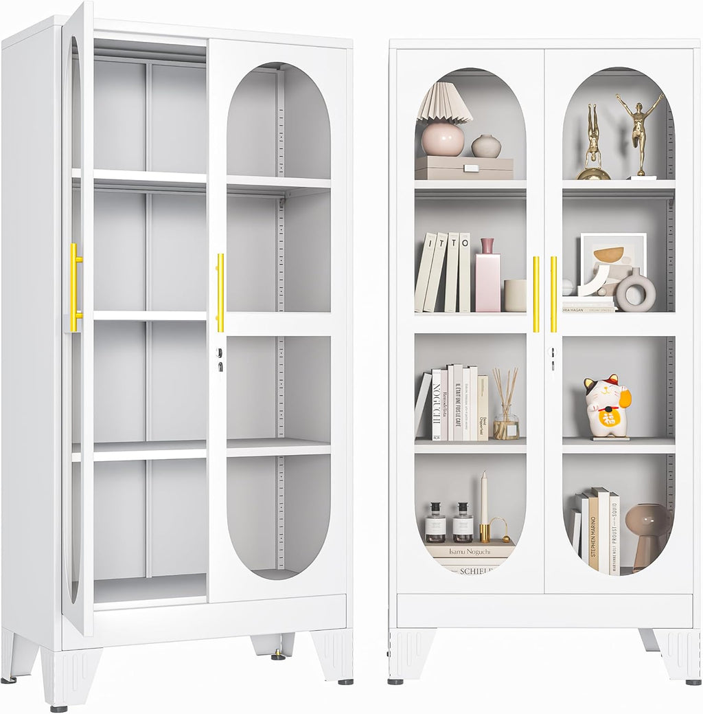 Lockable Metal Glass Display Cabinet 61"