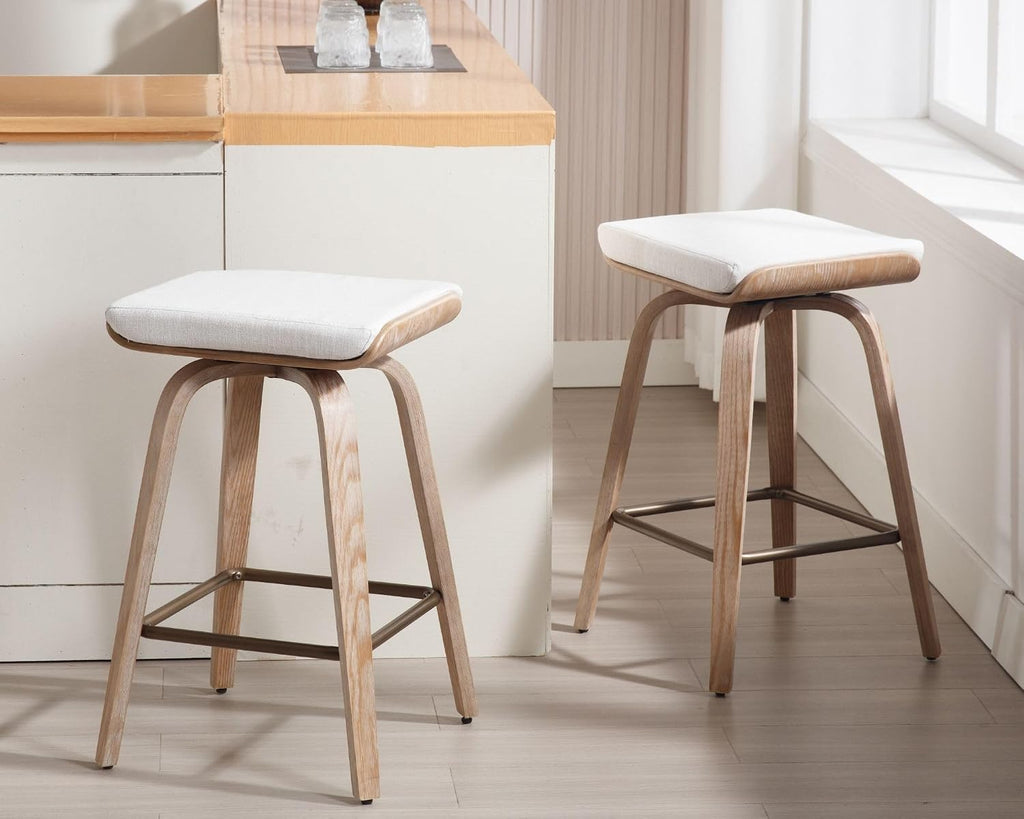Wooden Saddle Swivel Counter Stools Set of 2