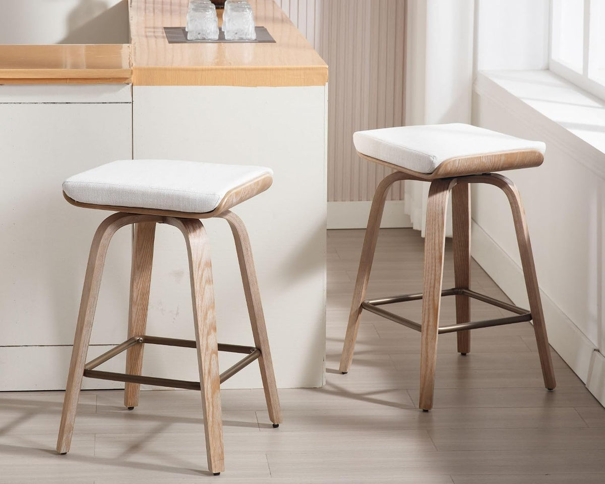 Wooden Saddle Swivel Counter Stools Set of 2