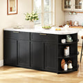 White Faux Marble Kitchen Island with Storage & Seating 63 Inch