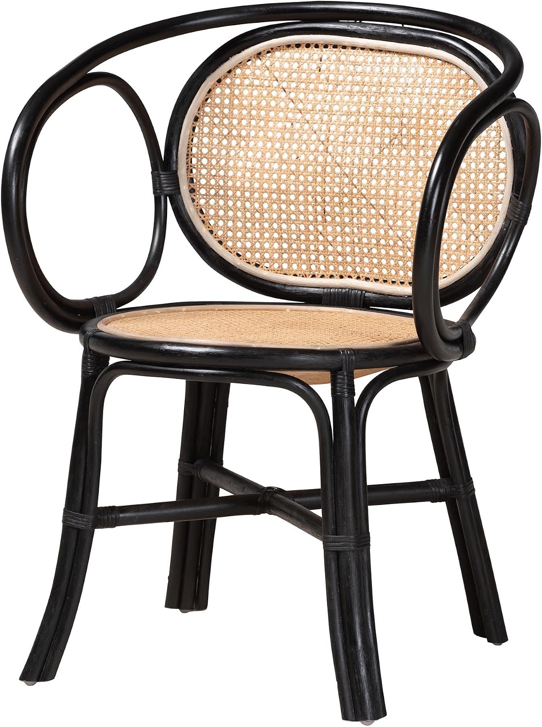 Two-Tone Natural Black Rattan Dining Chair