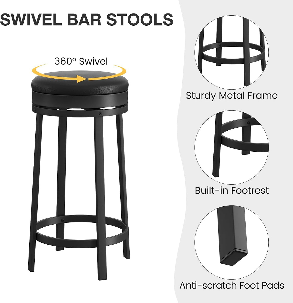 Black PU Leather Swivel Counter Stools Set of 2