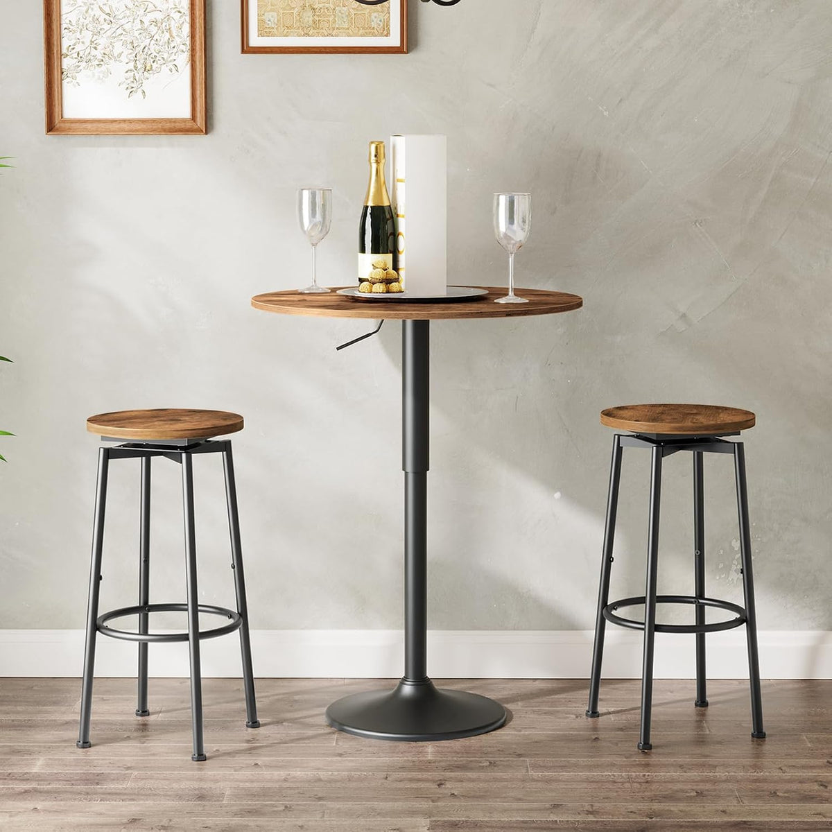 Rustic Brown Swivel Bar Stools Set of 2