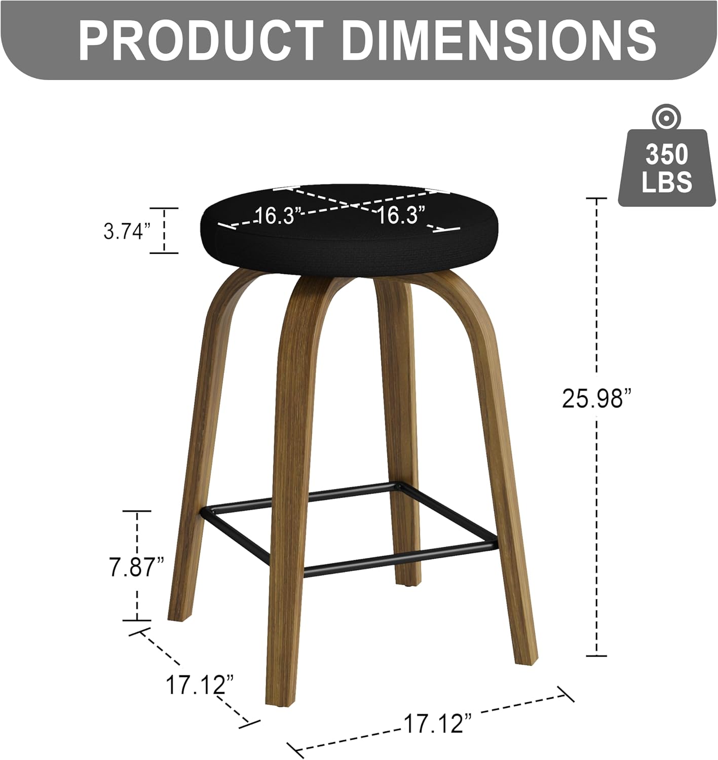 Black Fabric Swivel Counter Stools Set of 2