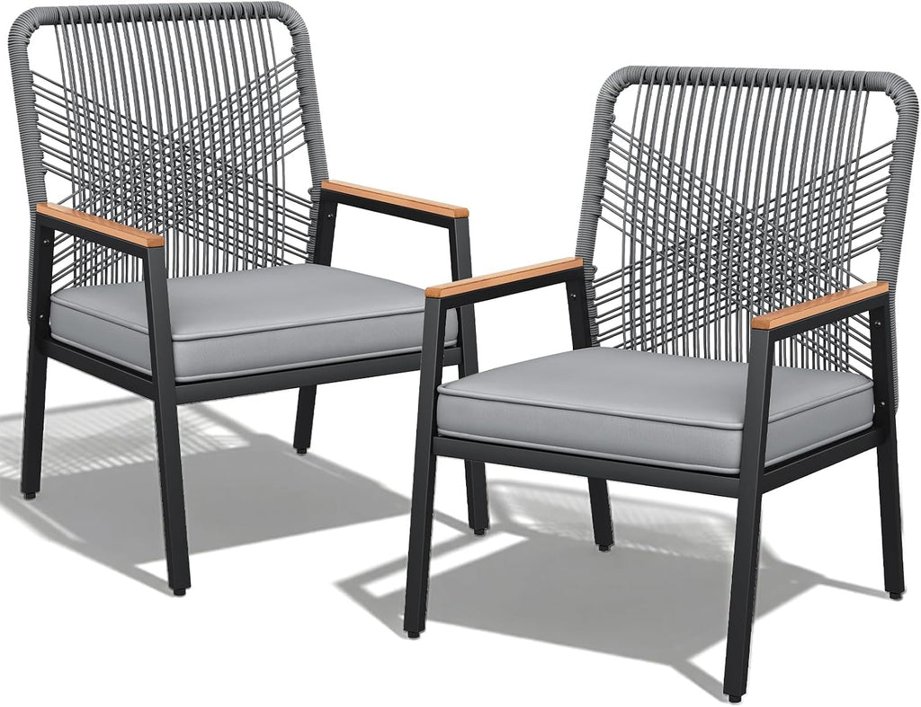 Grey Rattan Patio Armchairs Set of 2