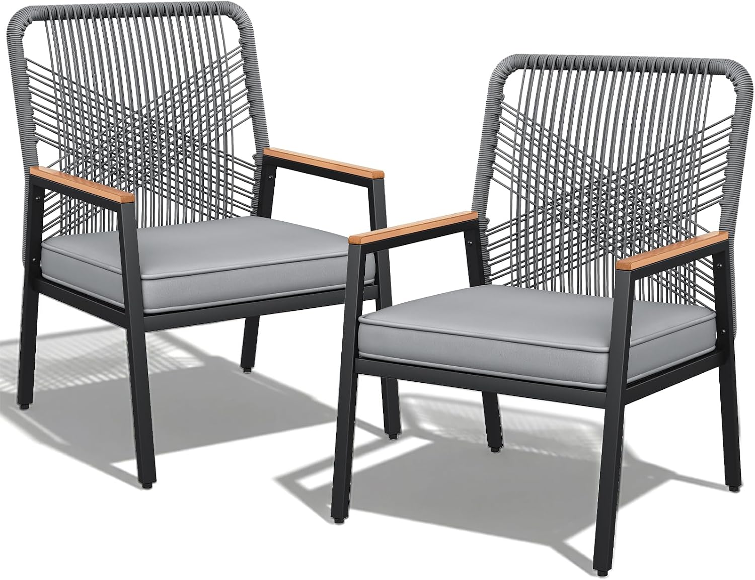 Grey Rattan Patio Armchairs Set of 2