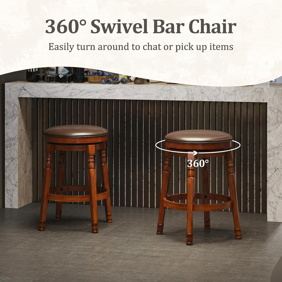 Farmhouse Wooden Swivel Counter Stools Set of 2