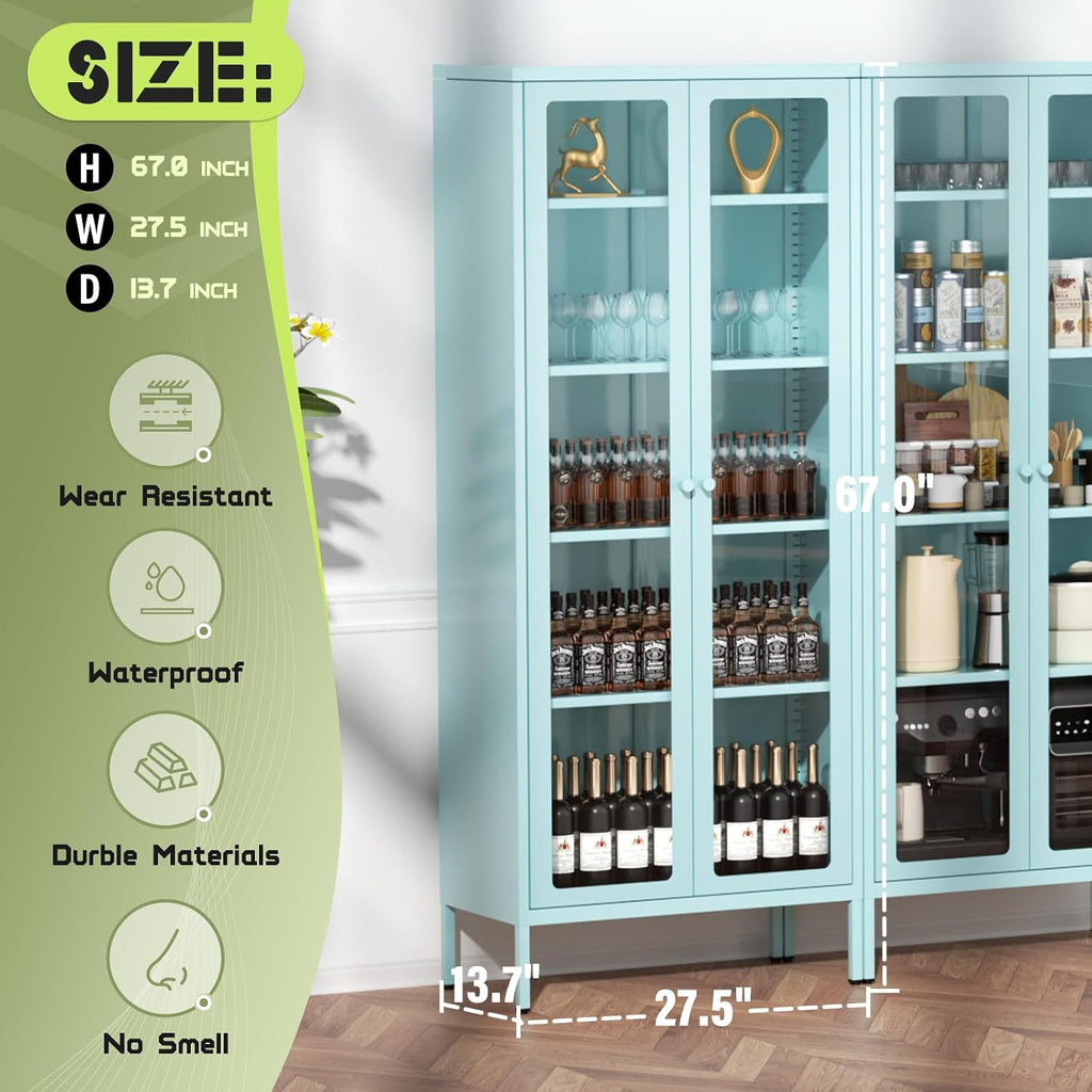 Blue Metal Glass Display Cabinet 67"