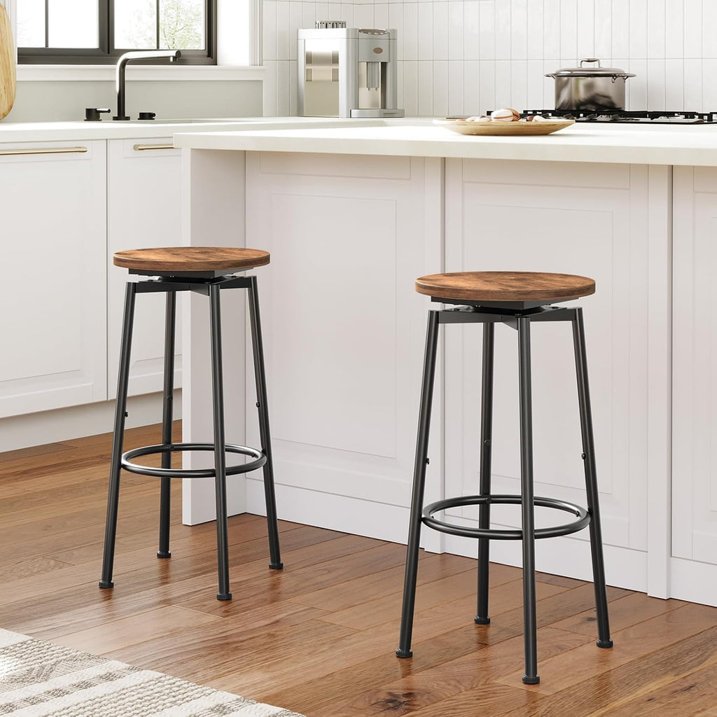 Rustic Brown Swivel Bar Stools Set of 2