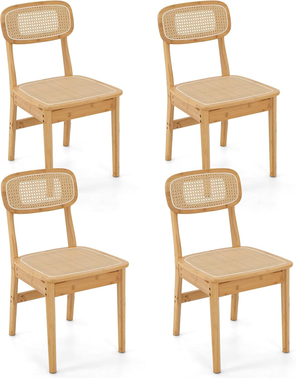Natural Cane Rattan Dining Chairs Set of 4