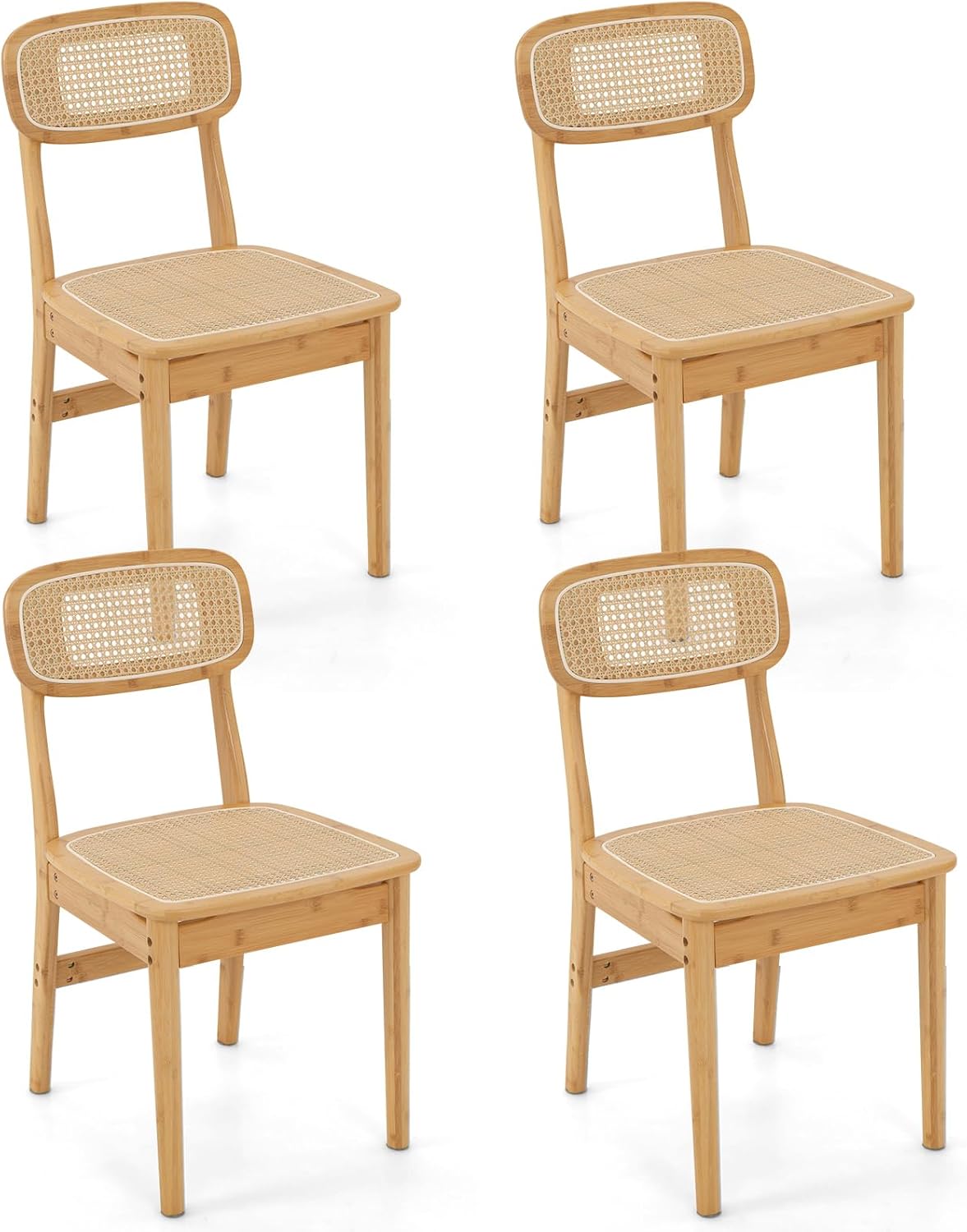 Natural Cane Rattan Dining Chairs Set of 4