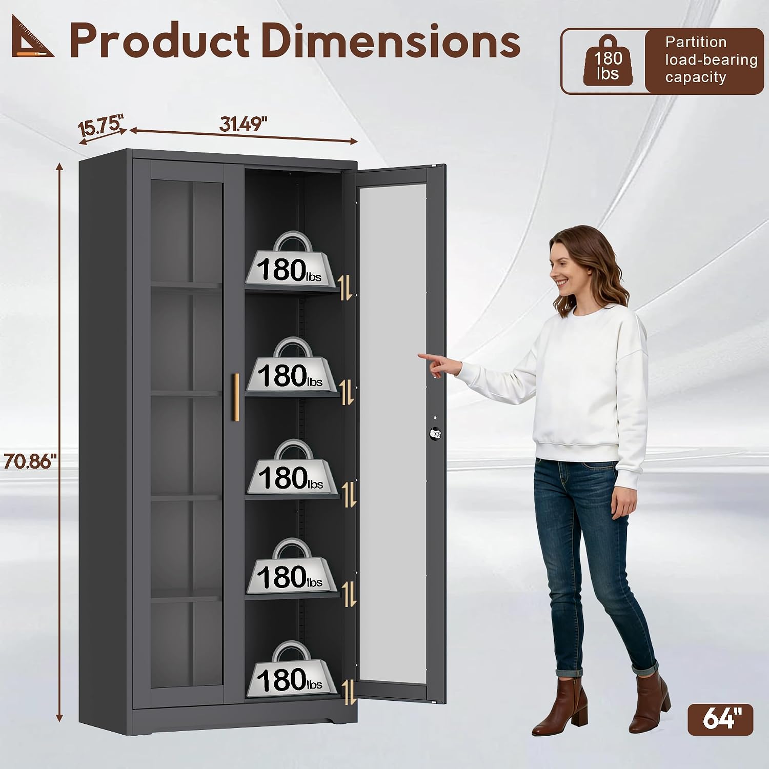 Black Lockable Glass Display Cabinet