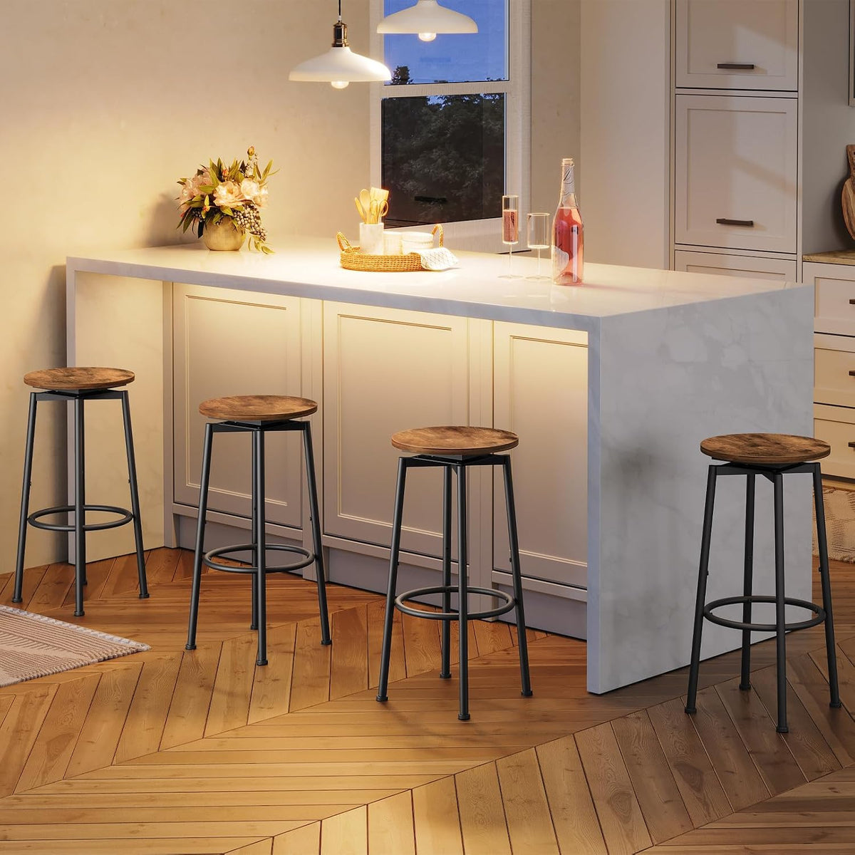 Rustic Brown Swivel Bar Stools Set of 2