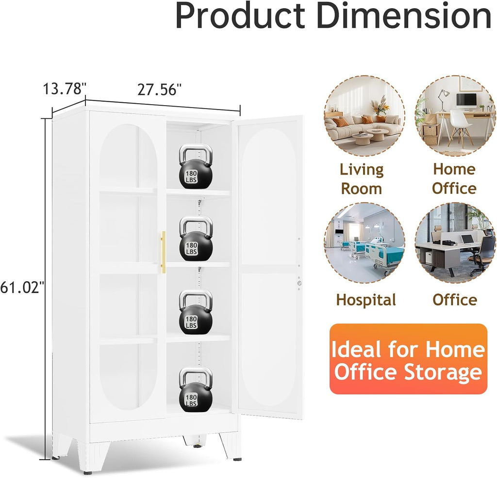 Lockable Metal Glass Display Cabinet 61"
