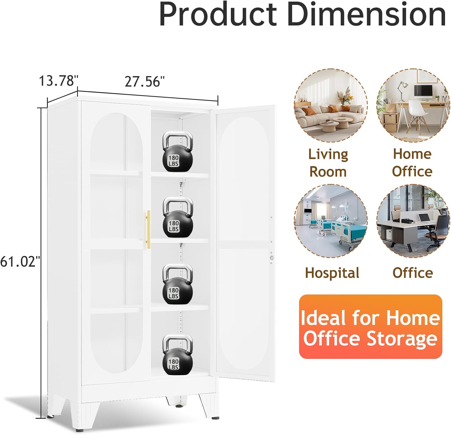 Lockable Metal Glass Display Cabinet 61"