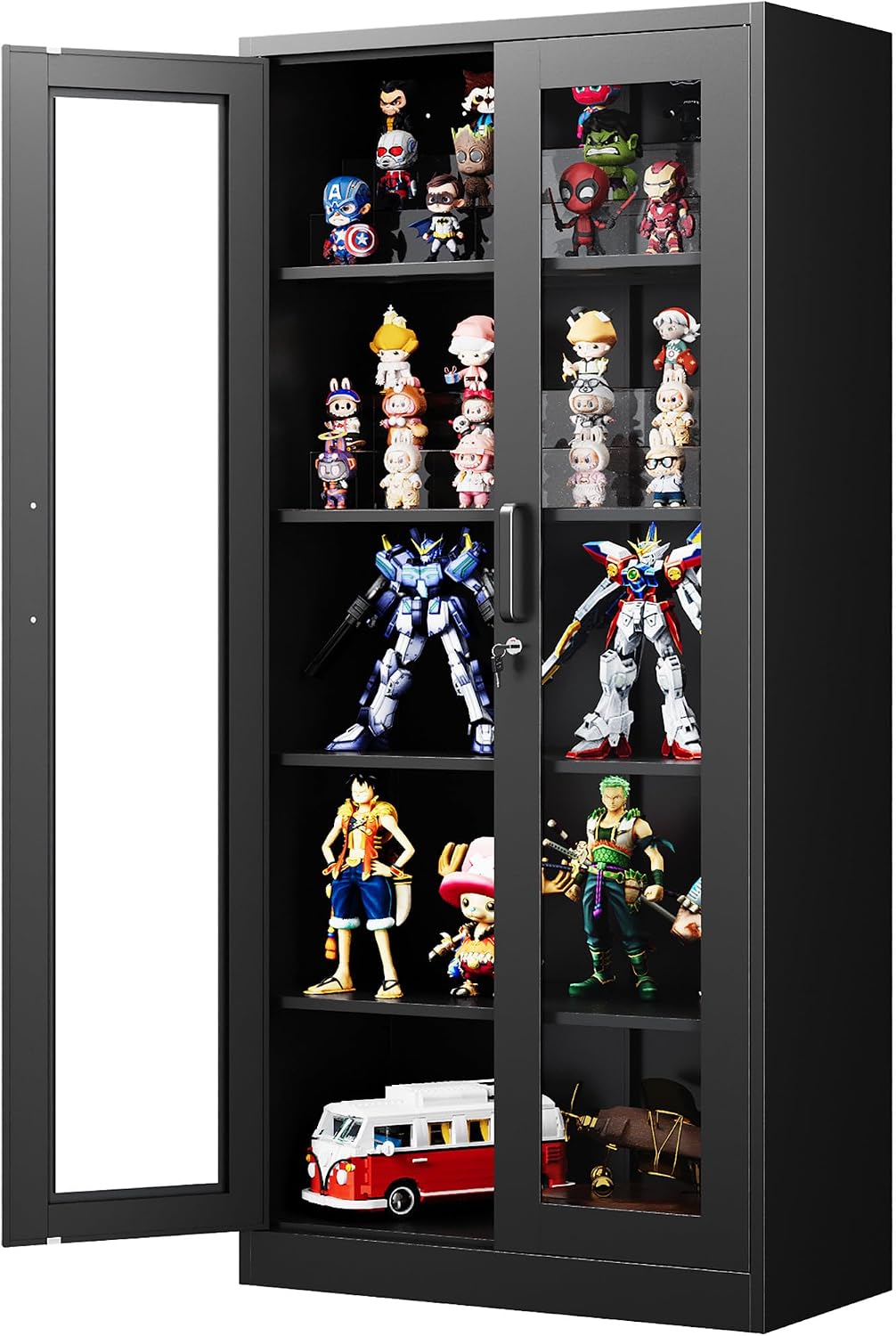 Black Lockable Metal Glass Display Cabinet